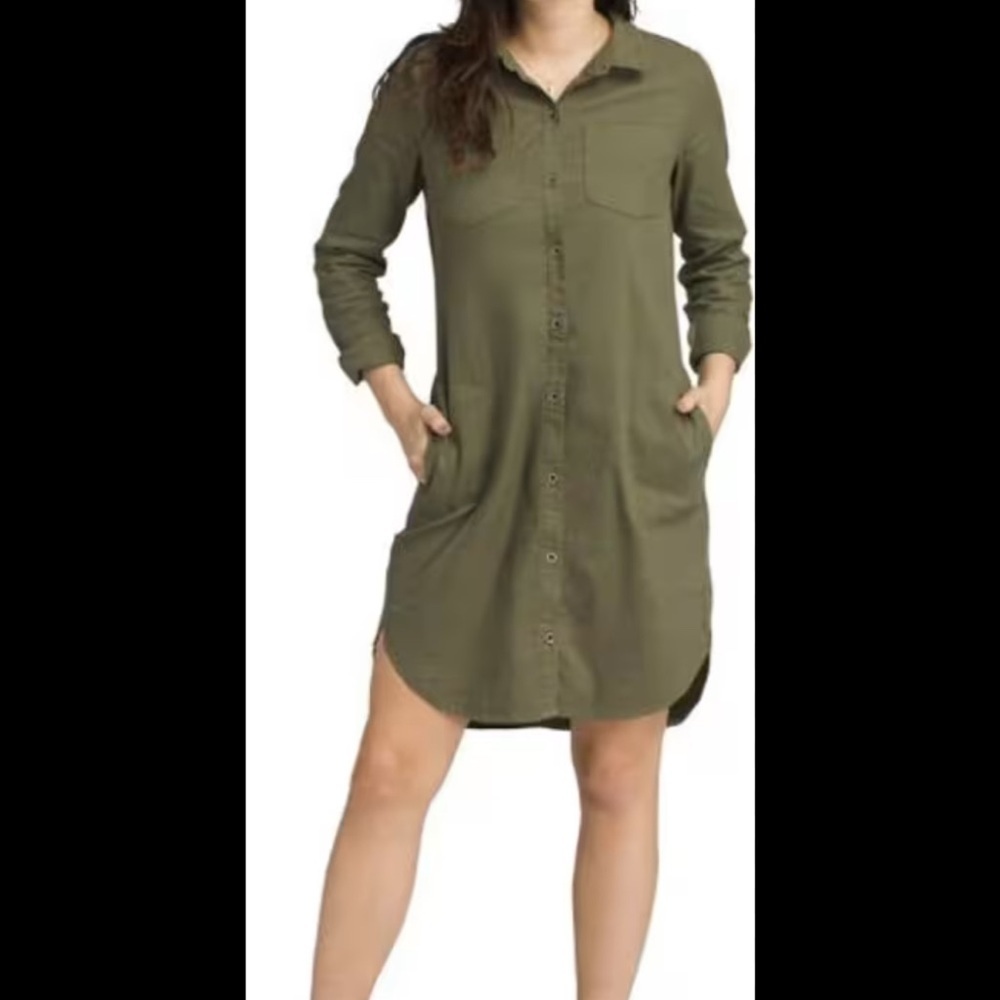 Prana Olive Green Long Sleeve Shirt Dress size M